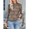 thumbnail image 6 of Ladies Lace Long Sleeve Floral Mesh Stand Collar Outing Top Khaki Leopard Pattern XXL, 6 of 9