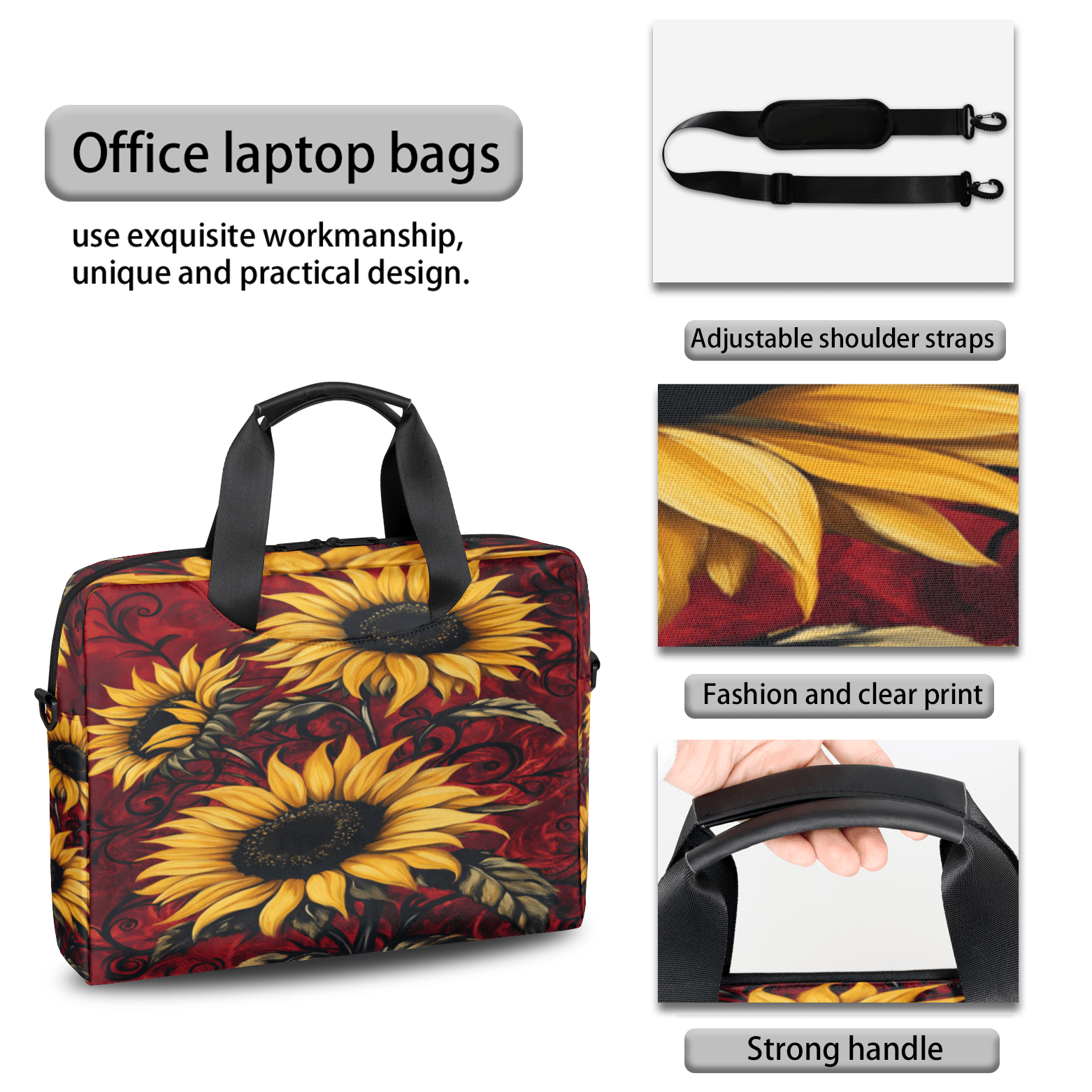 Herdesigns Sunflower Laptop Bag for Women Men, Computer Case Briefcase Messenger Bags, 15-15.6 inch Laptop Sleeve Shoulder Bag