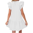 thumbnail image 5 of HUBERY Women Lace Up V Neck Layered Ruffle Sleeves Flouncing Hem Mini Dress, 5 of 7