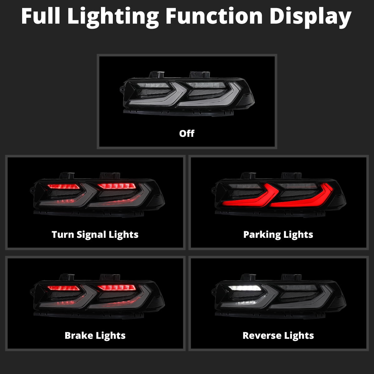 Spec-D Tuning Black Smoke Dynamic Full LED Tail Lights w/ Startup Animation Compatible with 2014-2015 Chevy Camaro, Left + Right Pair Assembly