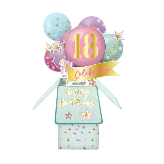 Clever Cube Pop Up Card - 18th Birthday - Balloons Pink