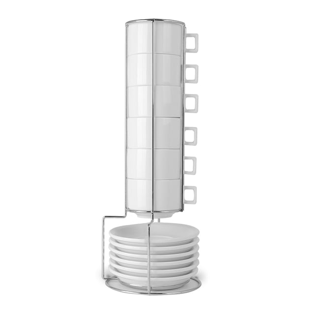 Set de 6 Tazas para Café Casa Litus de Porcelana con Platos y Base Metálica