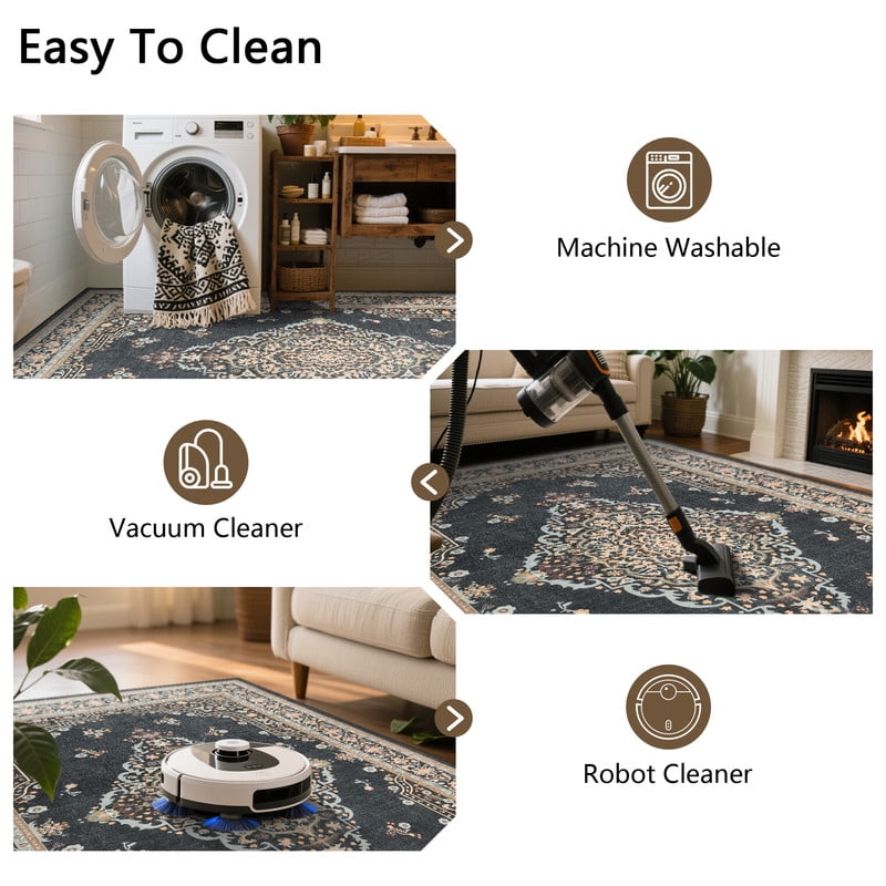 TWINNIS 6'x9'Area Rug Non-Slip Indoor Carpet Soft Rug for Living Room,Black