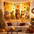 thumbnail image 3 of Woodland Animals Autumn Parade with Bear Holding Flag in Forest, Whimsical Illustration for Kids, Seasonal Animal Art Decor, Thanksgiving Gift Tapestry Wall Hanging for Nursery and Playroom, 3 of 7