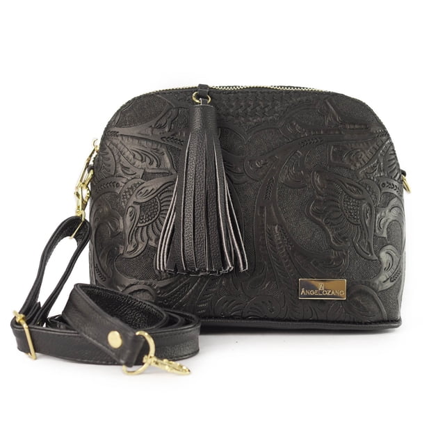 Bolso de Dama AngeLozano De Piel Vacuna con Cincelado Modelo Selena
