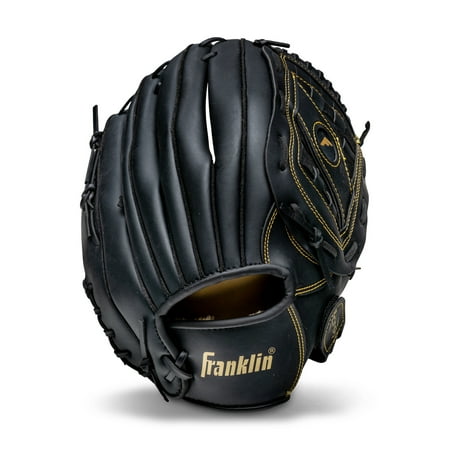 Franklin Sports Field Master Baseball + Softball Glove, 14 in, Black/Gold, Right Hand Throw