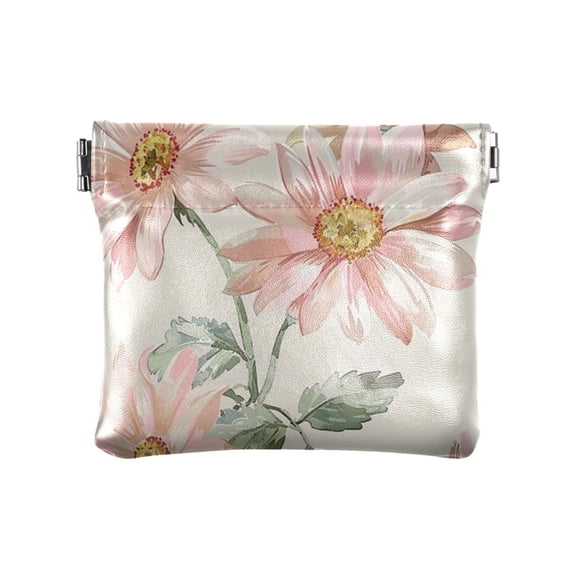 Leather Coin Wallet 4.33x3.74 Inch Portable Coin Wallet Coin Wallet Paper Wallet Card Wallet Storage Wallet Stylish and Sophisticated Light Pink Large Flower
