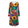 thumbnail image 6 of Gamivast Summer Dresses for Women Long Sleeve Round Neck Tropical Maxi Dress Hibiscus Floral Print Swing Dress High Waist Flowy Long Dress Beach Holiday, 6 of 6