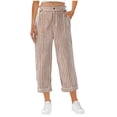 thumbnail image 4 of Admvng Capri Pants for Women Striped Elastic High Waist Button Detail Rolled Cuffs Cropped Pants, 4 of 5
