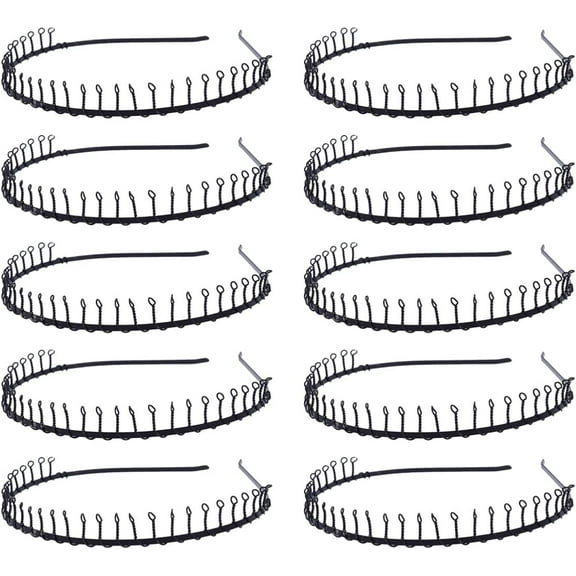 Mens Workout Headbands 24pcs Teeth Comb Headband Metal Wire Teeth Hair Hoop Non Slip Sharks Tooth Hairband Headpiece Hair Accessories for Girls Women Black Hair Styling Accessories