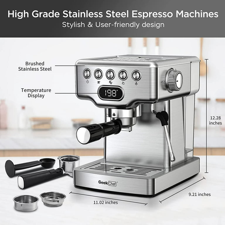 Tafole 2-Cup 20-Bar Stainless Steel Semi-Automatic Espresso Machine with  Pressure Gauge and Milk Frother Steam Wand PYHD-5130 - The Home Depot
