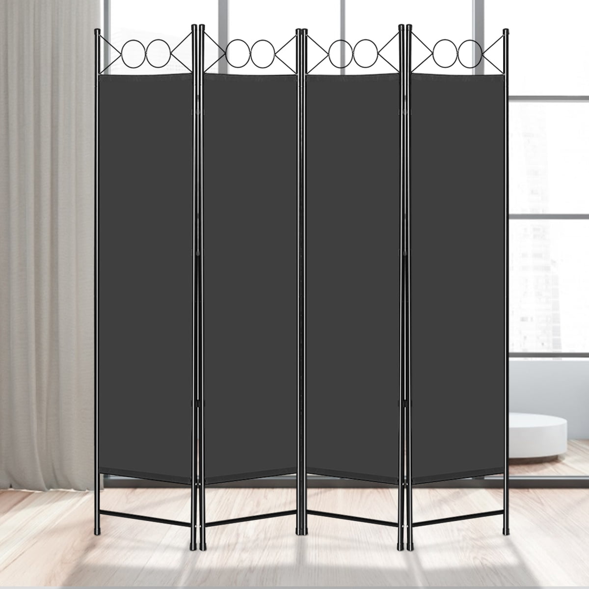 Room Divider Screen 4 Panel Indoor Home &Office Privacy Protection Screen Black 