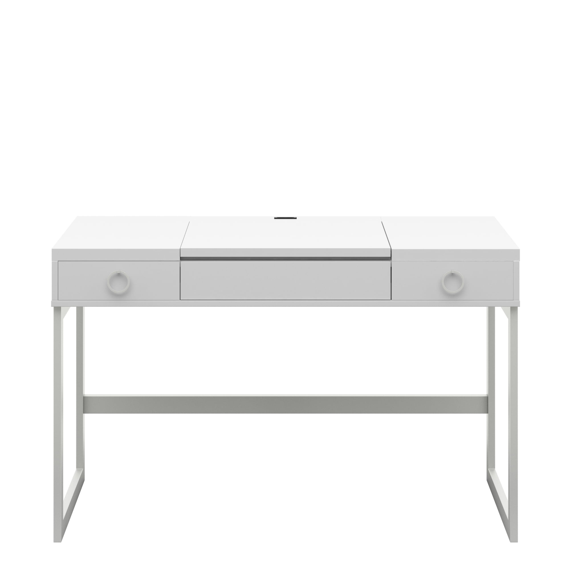 Makeup Vanity with Hideaway Mirror and Drawers in White