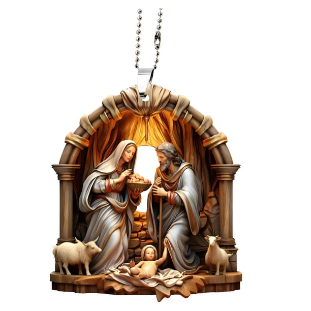 Decorativo Colgando Ornamentos 3D Efecto de Impresión Acrílico Llavero,Colgante de Coche Retrovisor Espejo Presbiterio Suministros Religiosos,Espejo para Coche