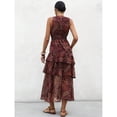 thumbnail image 3 of Multicolor Flowy Ruched Tiered Ruffled Paisley Chiffon Midi Dress, Lined, Spring Summer, 3 of 6