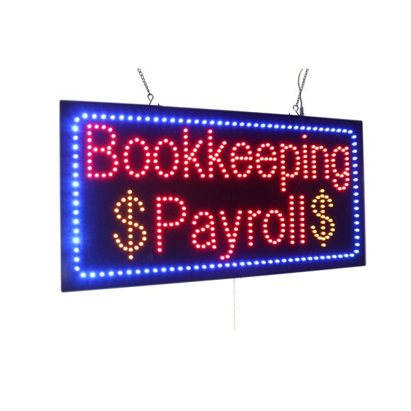 Bookkeeping Payroll Sign, TOPKING Signage, LED Neon Open, Store, Window, Shop, Business, Display, Grand Opening Gift