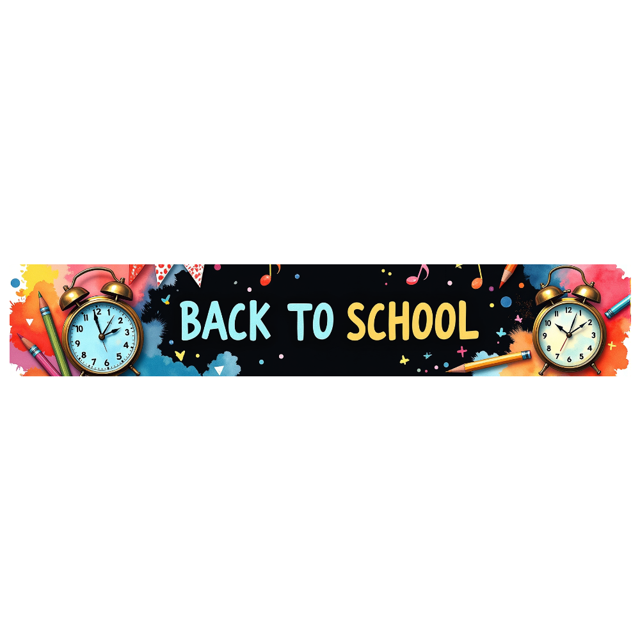 Colorful Back to School Themed Banner with Alarm Clock Pencils and Compass Background Decorations for School Events Classroom Decorations Photo Props and Party Supplies