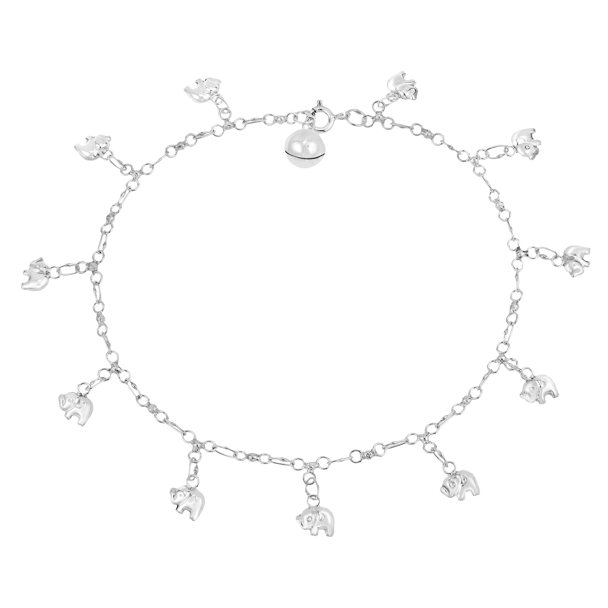 fits 9-10 inch Ankles Sterling Silver Elephants Anklet 7mm Wide