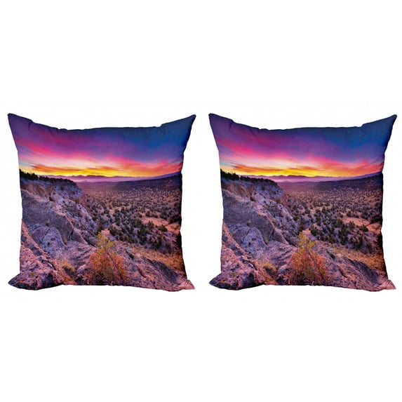 Ambesonne Nature Throw Pillow Cover 2 Pack, Sunrise Sky Horizon Dusk, 18", Purple Blue