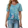 thumbnail image 2 of Fantaslook Women Blouses Dressy Casual Summer Short Sleeve Shirts Crew Neck Pleated Tunic Tops, 2 of 8