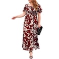 thumbnail image 4 of Frontwalk Ladies Sundress Ruffle Short Sleeve Summer Maxi Dresses Flowy Long Dress Women Casual Loose Floral Bohemian Plus Size Red 4XL, 4 of 6