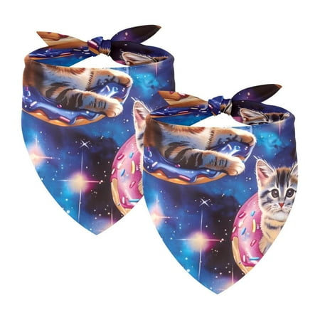 PhooArto Blue Galaxy Cats Donuts Dog Bandanas 2 Pack Soft Washable Pet Scarf Triangle for Large Dogs Puppies and Cats