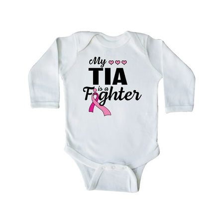 

Inktastic Breast Cancer Awareness My Tia is a Fighter Gift Baby Boy or Baby Girl Long Sleeve Bodysuit