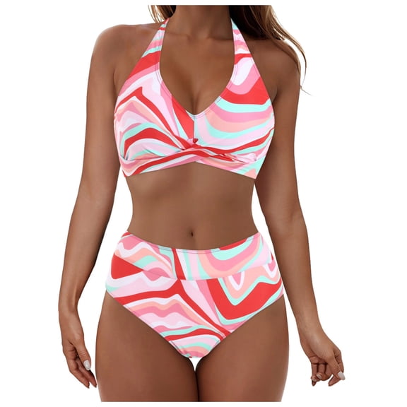 gakvbuo Bikini Sets For Women Two Piece Swimsuits Summer Beach Swim Bathing Suits Swimsuits For Women 2 Piece Hawaiian Tropical Print Swim Cami Bra And Ruffles Bathing Sets Beachwear