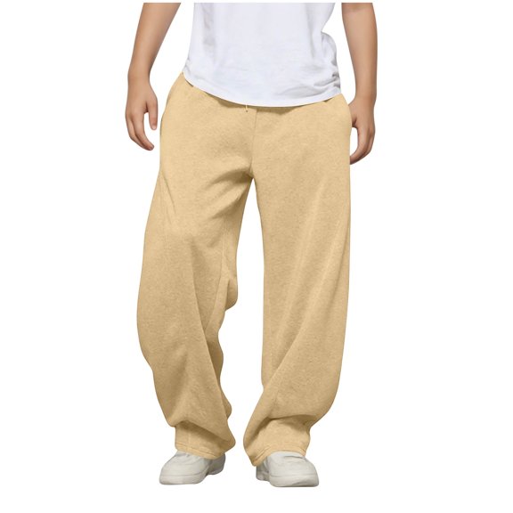 DxhmoneyHX Boys Baggy Fleece Sweatpants 4-15 Years Wide Leg Drawstring Elastic Waist Pants Casual Athletic Trousers for Fall Winter