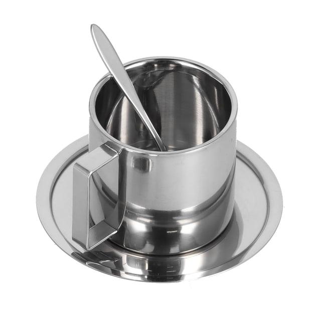 Insulated Coffee Cup Set Stainless Steel Double Walled Mugs for Coffee Milk Tea with Saucer Spoon Set