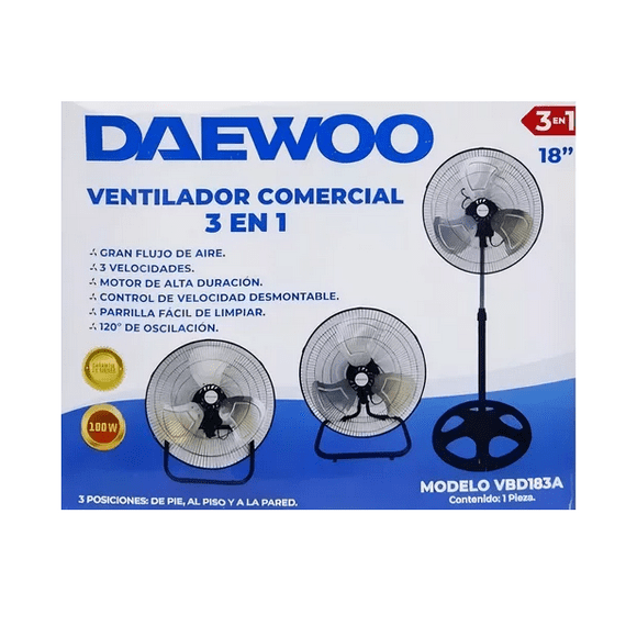 Ventilador De Pedestal Daewoo 3 En 1 Potente 100w Color De La Estructura Negro