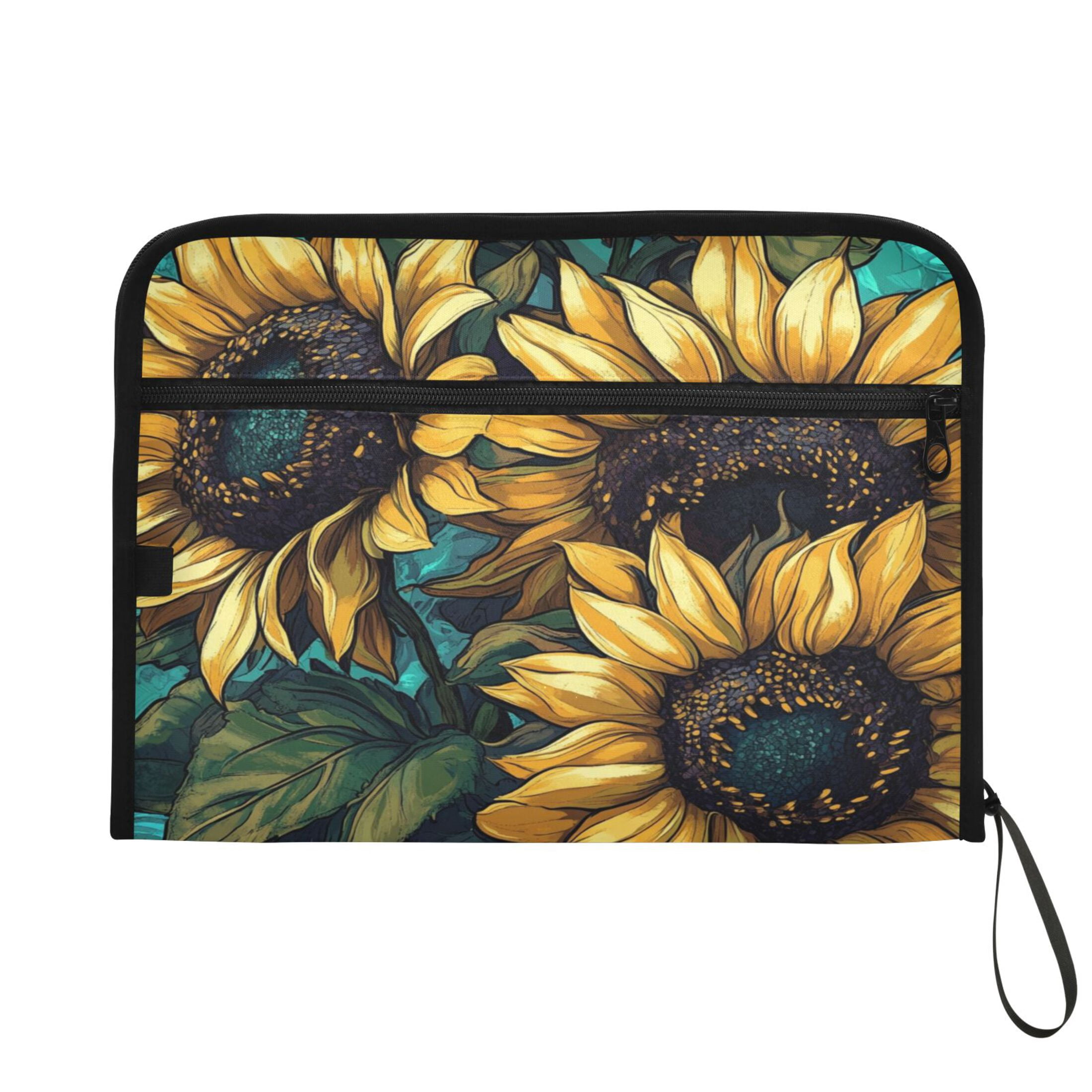 WOBOGO Sunflower Graffiti Art Expanding File Folder Letter Size Accordion Filing Organizer 13 Pocket Separate Organ Pocket