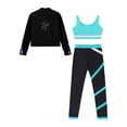 thumbnail image 4 of Yruioon Kids 3 Pieces Girls Sports Outfits Sleeveless Crop Top with Athletic Leggings and Long Sleeve Blue Green 10, 4 of 5