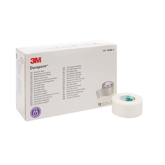 3M Durapore Medical Tape, Non-Sterile, Silk-Like Cloth, White, 1 in x 10 yds, 12 Rolls, 10 Packs, 120 Total