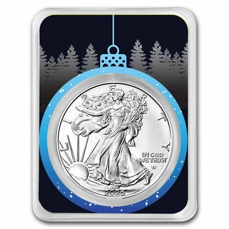 2025 1 oz American Silver Eagle - w/Blue Christmas Ornament Card