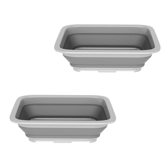 Set of 2 Multipurpose Wash Bins – 10-Liter Basins for Camping, Parties, or Cleaning – Collapsible Bucket Set by Wakeman (Gray)
