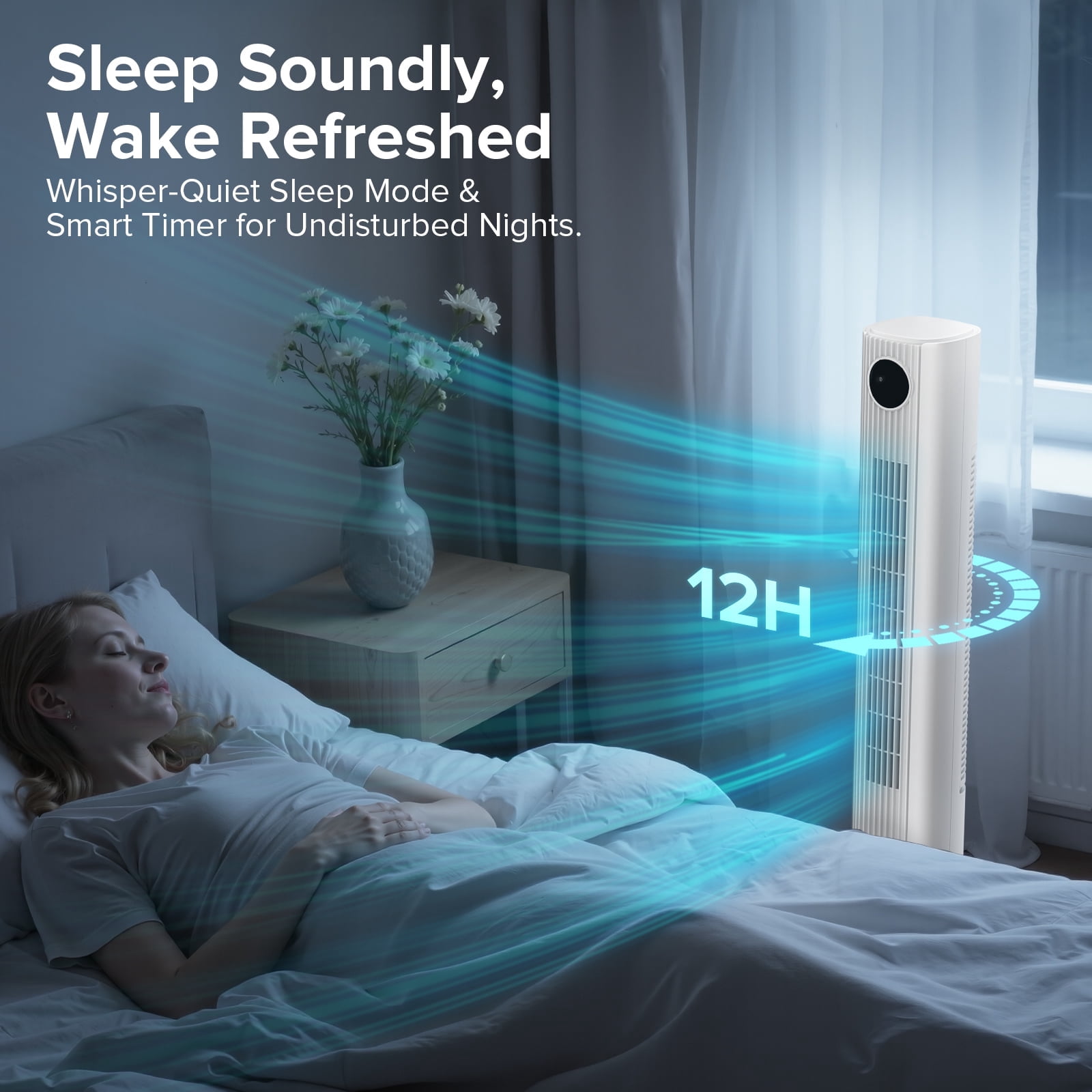 Electactic 35" Oscillating Tower Fan, Bladeless Floor Fan with Remote, 4 Modes & 3 Speeds, 12H Timer, Quiet & Family-Safe, LED Display, 85° Wide Cooling for Bedroom & Home (White)