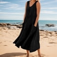 thumbnail image 2 of Vestido largo sin mangas con cuello en V y color liso para mujer: corte holgado, bolsillos, vestido informal cómodo para el día a día., 2 of 5