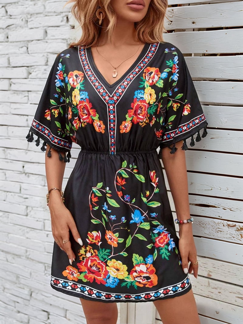 Plus Size Boho Fashion Dress for Women, Short Sleeve Mexican Embroidered Summer Maxi Dress with Pockets, Fiesta Vacation Casual Dress Black L - Walmart.com Plus Size Boho Fashion Dress for Women, Short Sleeve Mexican Embroidered Summer Maxi Dress with Pockets, Fiesta Vacation Casual Dress Black L - Walmart.com