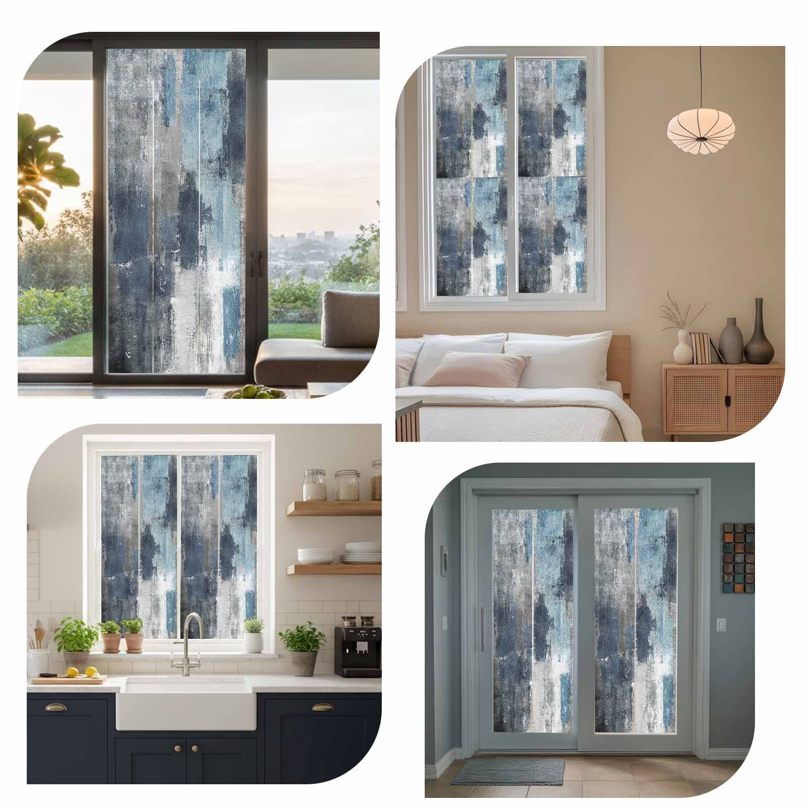Navy Blue Grey Privacy Window Film, Decorative Frosted Glass Window Film, Modern Oil Painted Abstract Art Aesthetics Reusable Peel and Stick Static Cling for Home Bathroom Office Glass Door 23.6"x59"