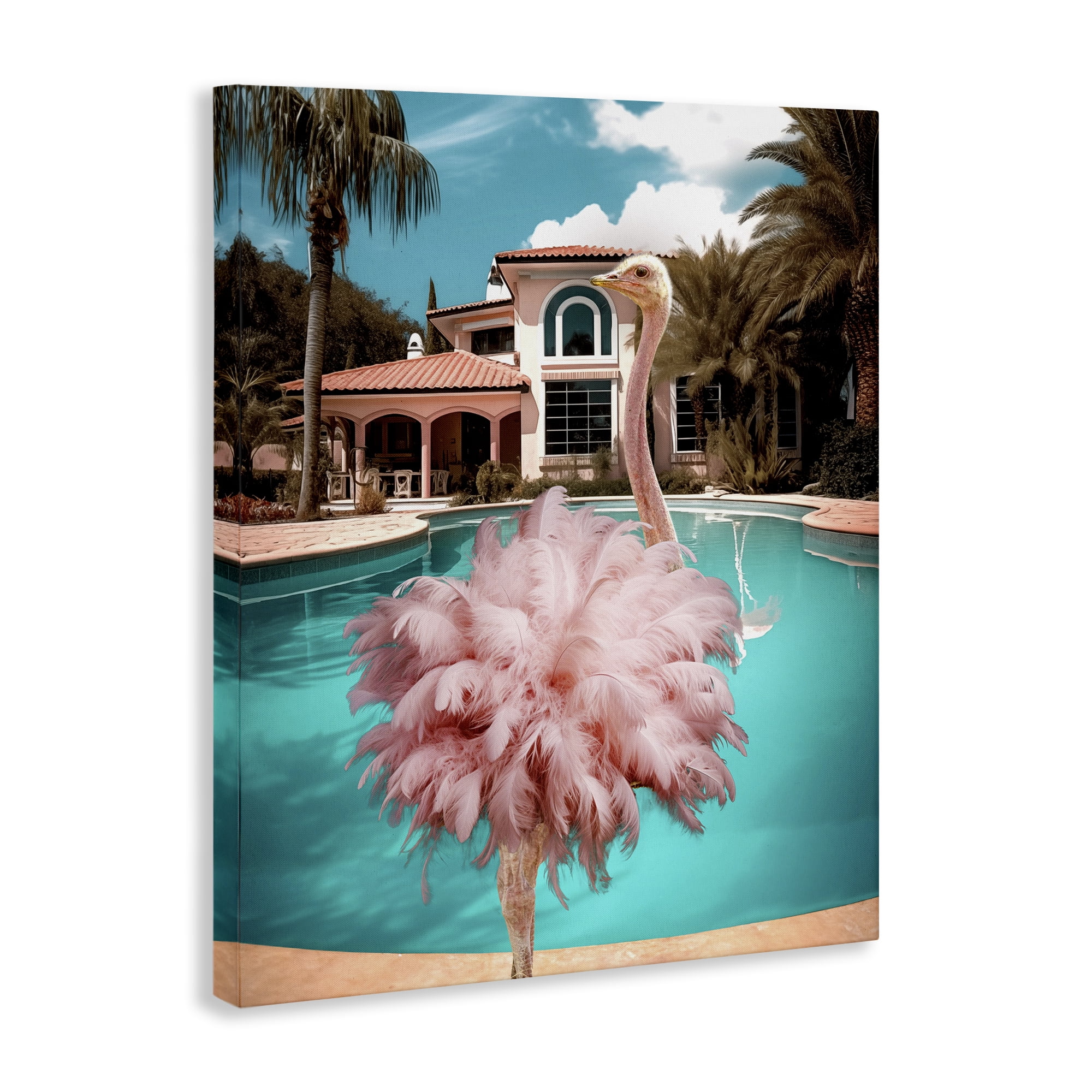 Stupell Industries Pink Feathered Ostrich Animals & Insects Painting Gallery Wrapped Canvas Art Print Wall Art, 24 x 30