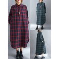 thumbnail image 2 of Vestido, Vestido a cuadros de mujer con bolsillos Botones Manga larga Vestido suelto Tomshoo Verde/XX-grande, 2 of 6