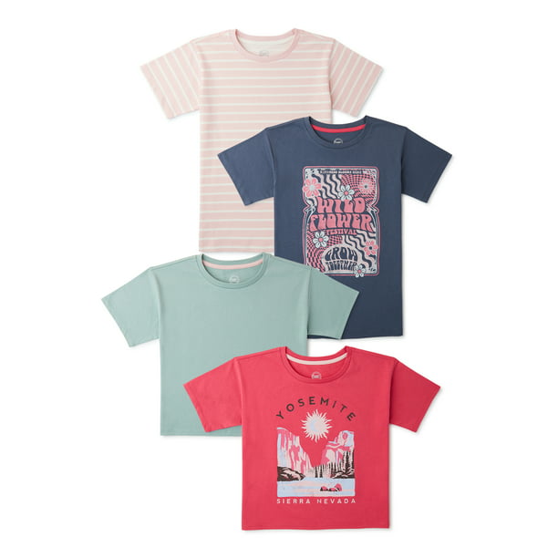Wonder Nation Girls' Graphic, Stripe, and Solid Tees, 4-Pack, Sizes 4 ...