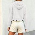 thumbnail image 4 of Cropped Hoodie Women Casual Elegant Cute Scalloped Hem Crop Sweatshirts Long Sleeve Drawstring Pullover 2026 Fall Soft Lightweight Hooded Tops Daily Travel Outfits, White 2XL, 4 of 9