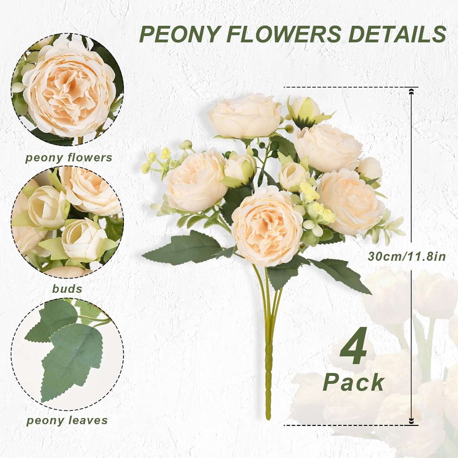 Packs Peonies Artificial Flowers, Champagne Artificial Peonies, Silk Peonies Flowers Fake Peonies Artificial Flowers Peonies Bouquet for Centerpiece Table Wedding Party Home Decor