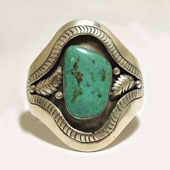 Naierhg Vintage Leaf Faux Turquoise Alloy Carving Unisex Finger Ring Party Jewelry Gift Silver