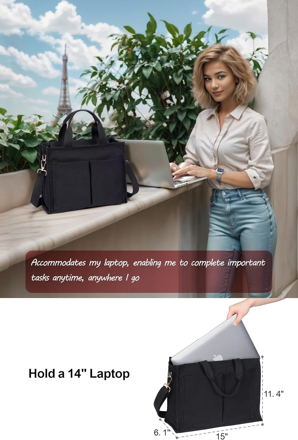 College Tote Bag for Women - Crossbody Canvas Tote Bag with Zipper & 7 Pocket for Work College Teacher Nurse Gift