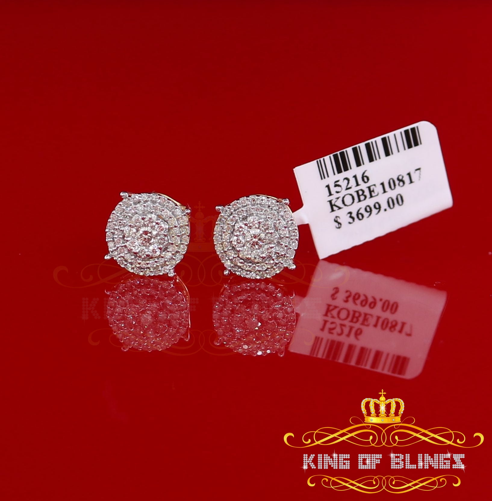 King of Bling's 10K Real Yellow Gold with 0.80CT Real Diamond Men's/Women's Stud Round Earrings