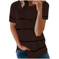 thumbnail image 2 of pxiakgy T-Shirts pour Femmes Mode t-shirt Ample à Manches Courtes Col Rond Imprimé Rayé Hauts T-Shirts Femmes Café + s, 2 of 3