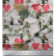 thumbnail image 1 of Soimoi Moss Georgette Fabric Leaves,Floral & Peacock Bird Print Sewing Fabric Yard 42 Inch Wide, 1 of 2